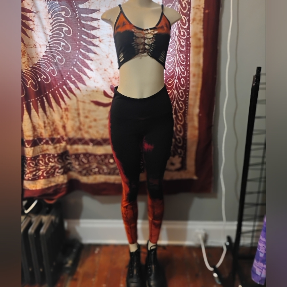 Black, Red and Orange Tie Dyed Leggings